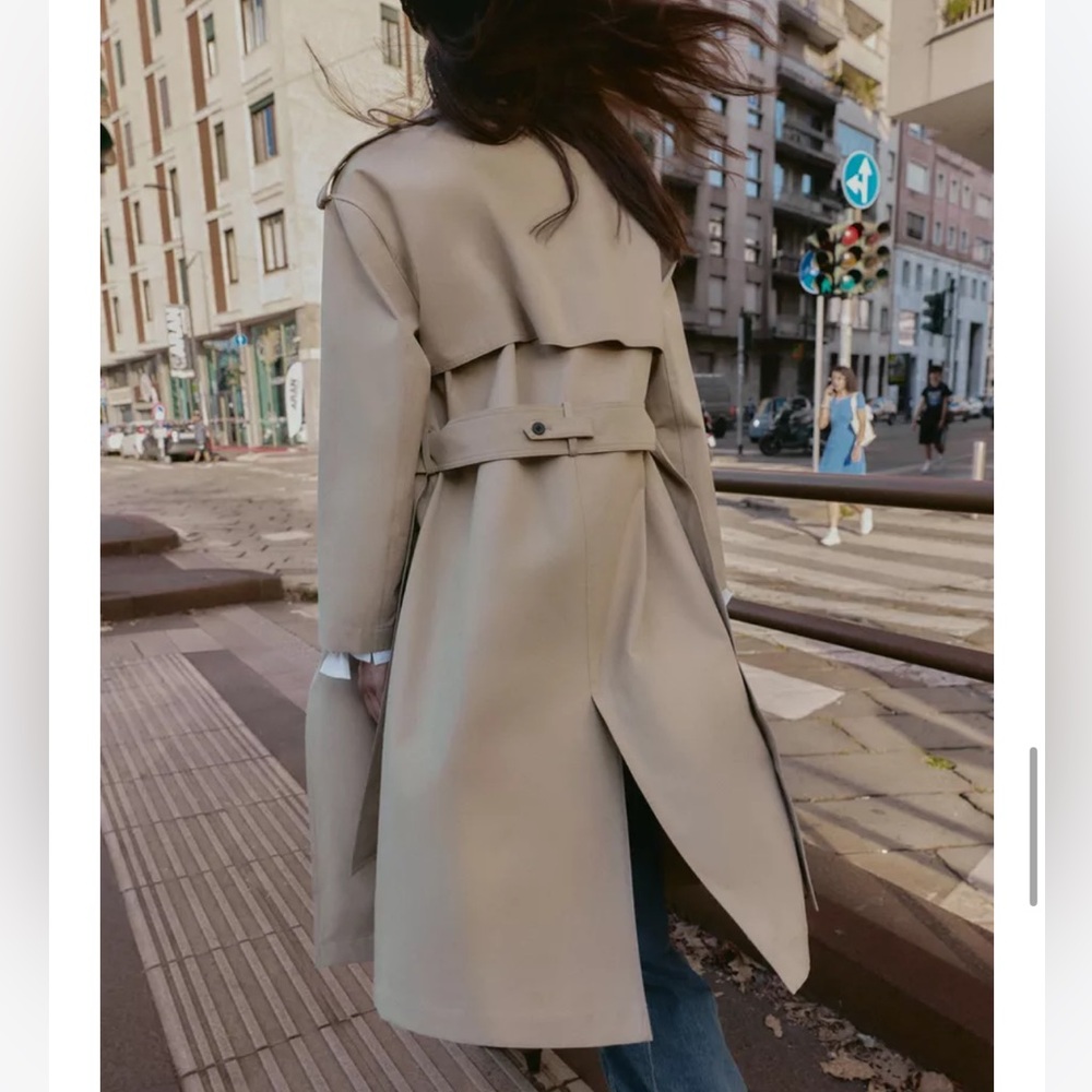 Zara NWT long waterproof trench coat with belt camel 8073/258 - Picture 8 of 14
